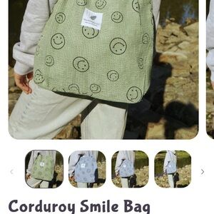 Green Corduroy Smile Tote Bag